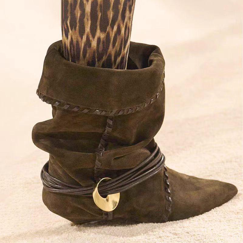 Damen Slouchy Knöchelstiefel mit dekorativem Schnallen-Detail WW