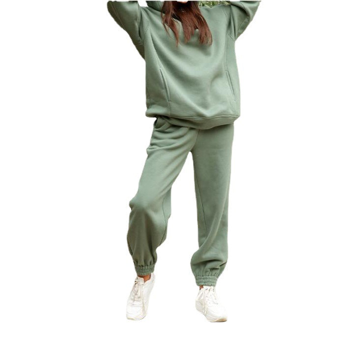 Damen Bequemer Hoodie und Jogginghose-Set mit Kapuze und elastischem Bund WW