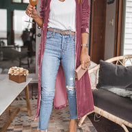 Damen Schicke lange Veloursjacke mit offenem Schnitt WW