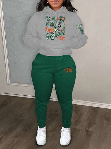 Damen Sportliches Hoodie und Jogginghose Set mit kreativem Grafikdruck WW