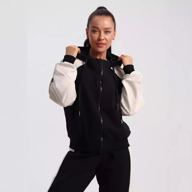 Damen sportlicher Fleece-Jogginganzug mit modischem Reißverschluss WW