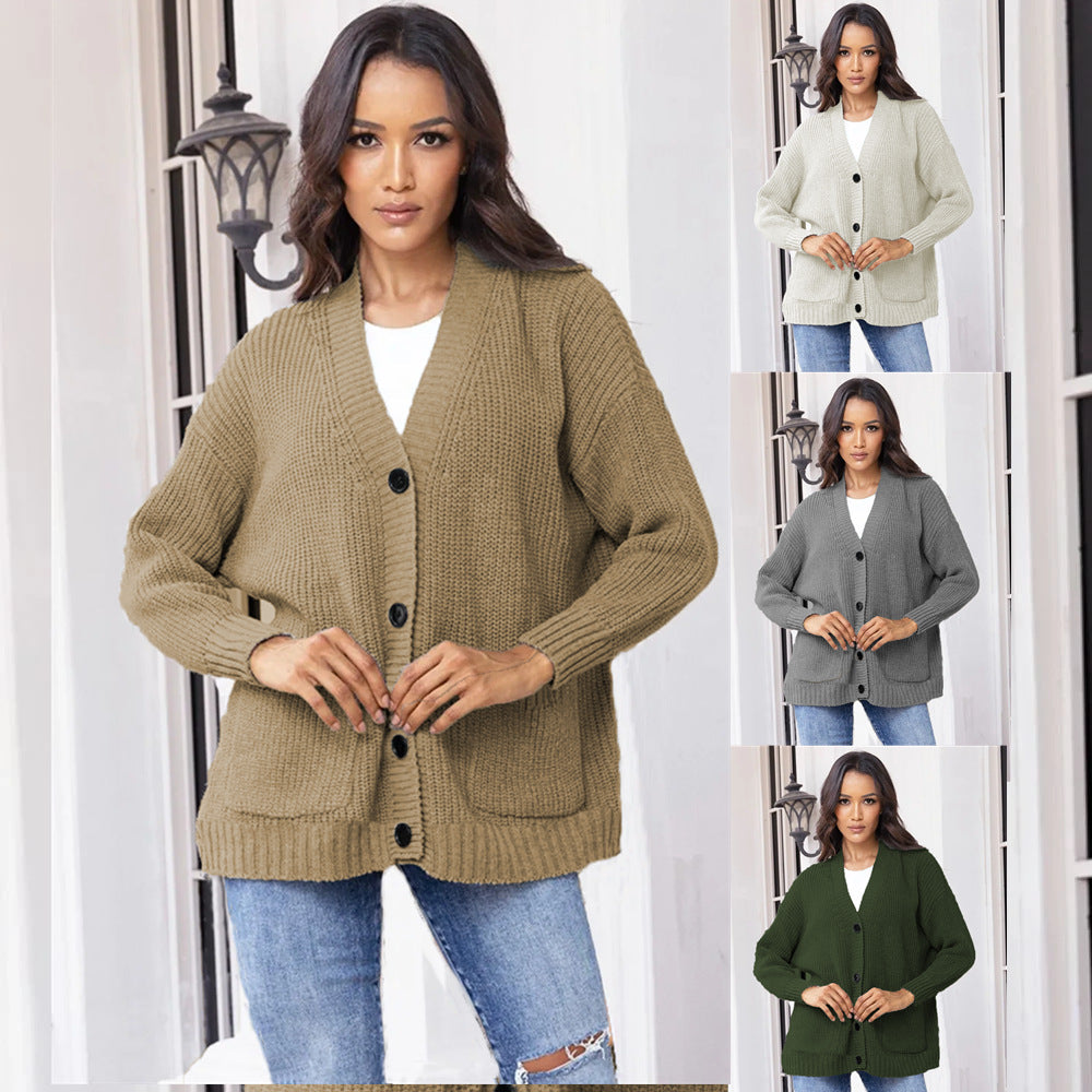 Damen Strickjacke mit großen Taschen und klassischem Knopfverschluss WW