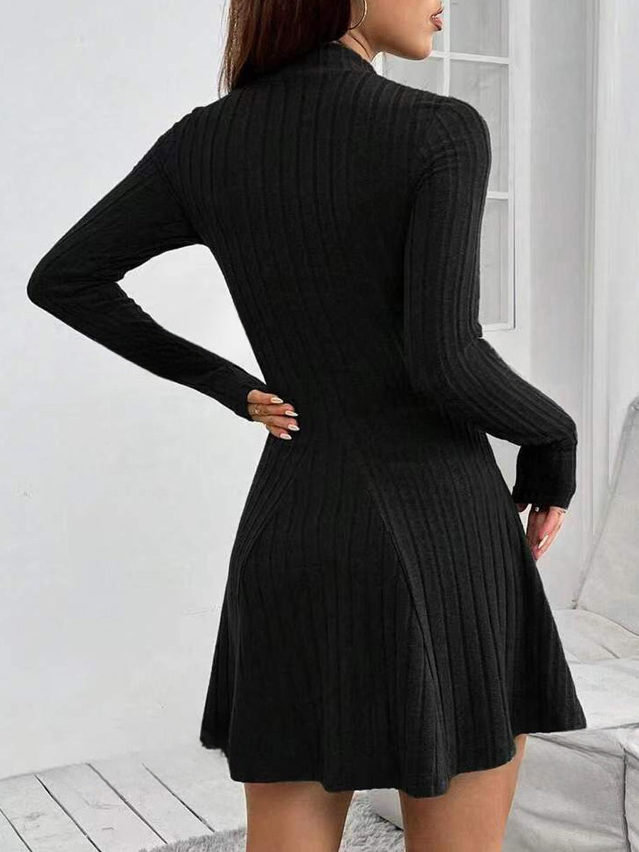 Damen Strickkleid mit strukturiertem Design und langem Ärmel WW