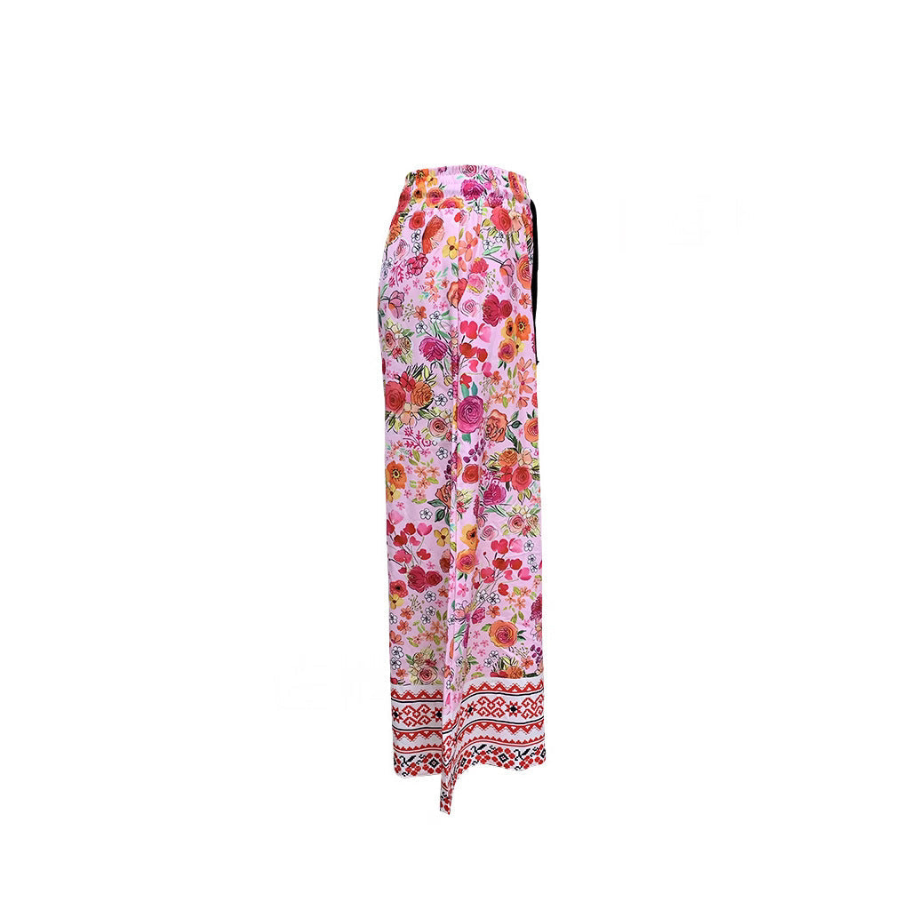 Damen Weite Blumenhose mit elastischem Bund und praktischen Taschen W&W Mode