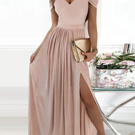 WW | Boho Spaghettiträger Langes Fließendes Kleid Mit Schlitz