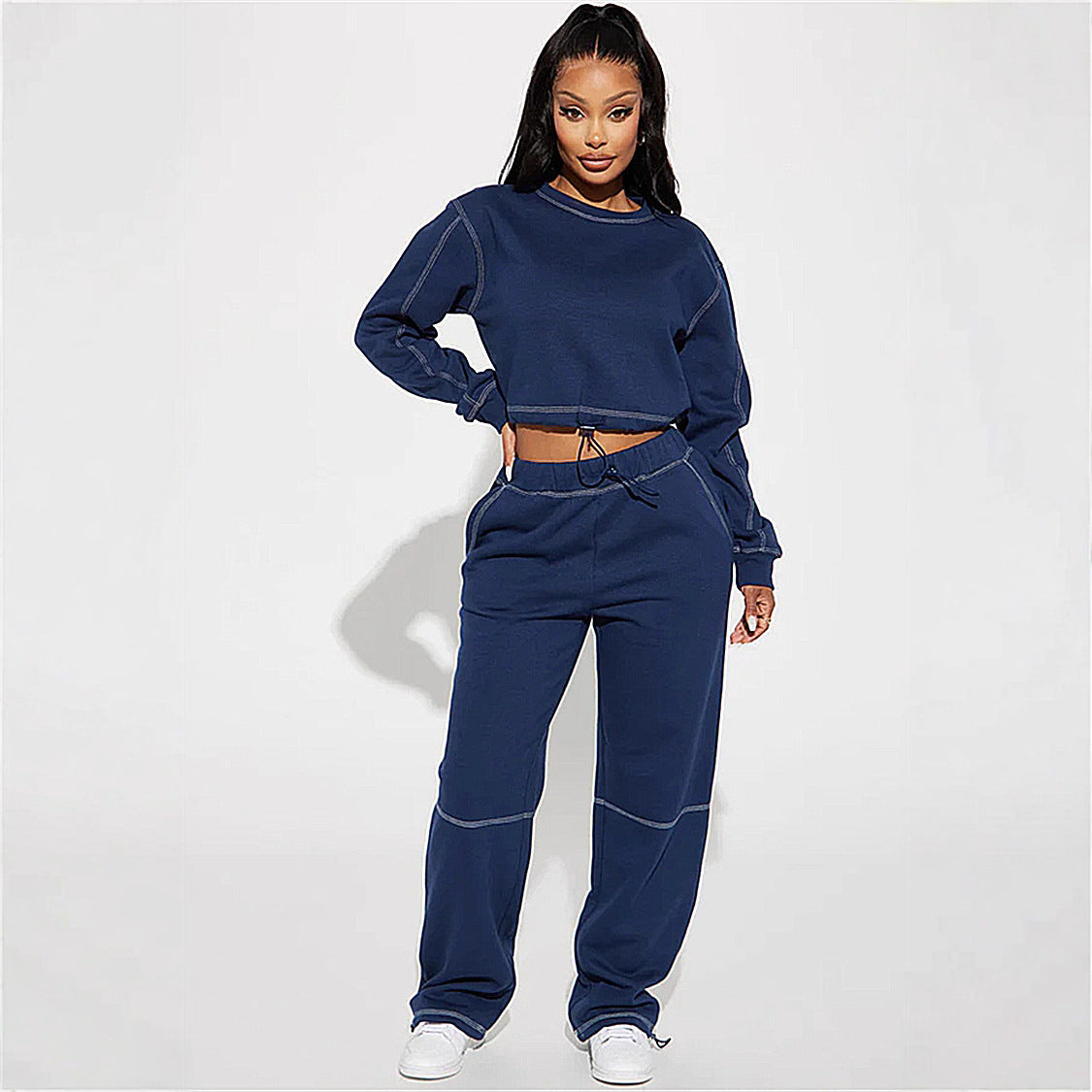 Damen sportliches Cropped-Fleece-Top mit halbem Reißverschluss WW