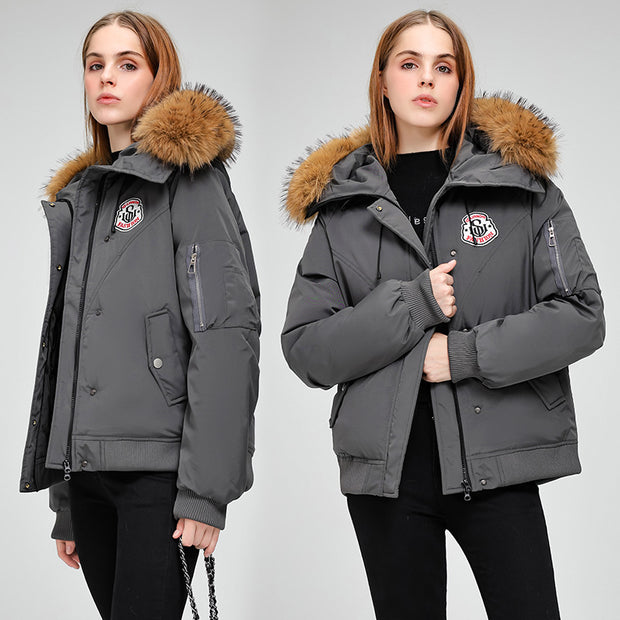 Damen Sportliche Pufferjacke mit abnehmbarem Kunstfellkragen und praktischen Taschen WW