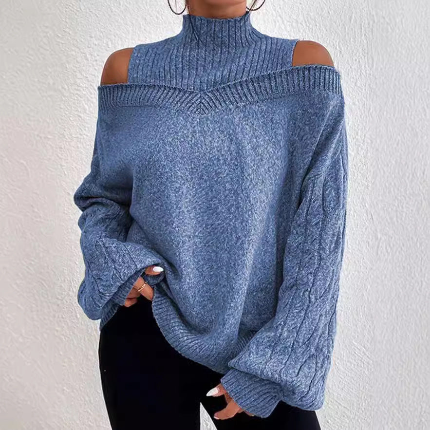 Damen Strickpullover mit lässigem Off-Shoulder Design und hohem Kragen WW
