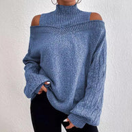Damen Strickpullover mit lässigem Off-Shoulder Design und hohem Kragen WW