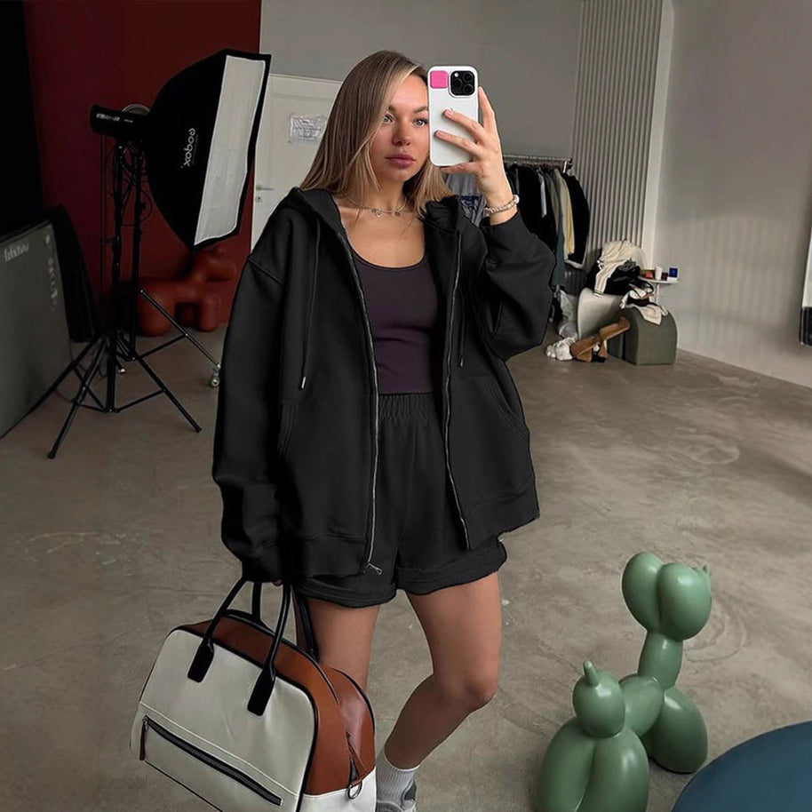 Damen bequeme Sweatshorts mit Oversized Hoodie WW