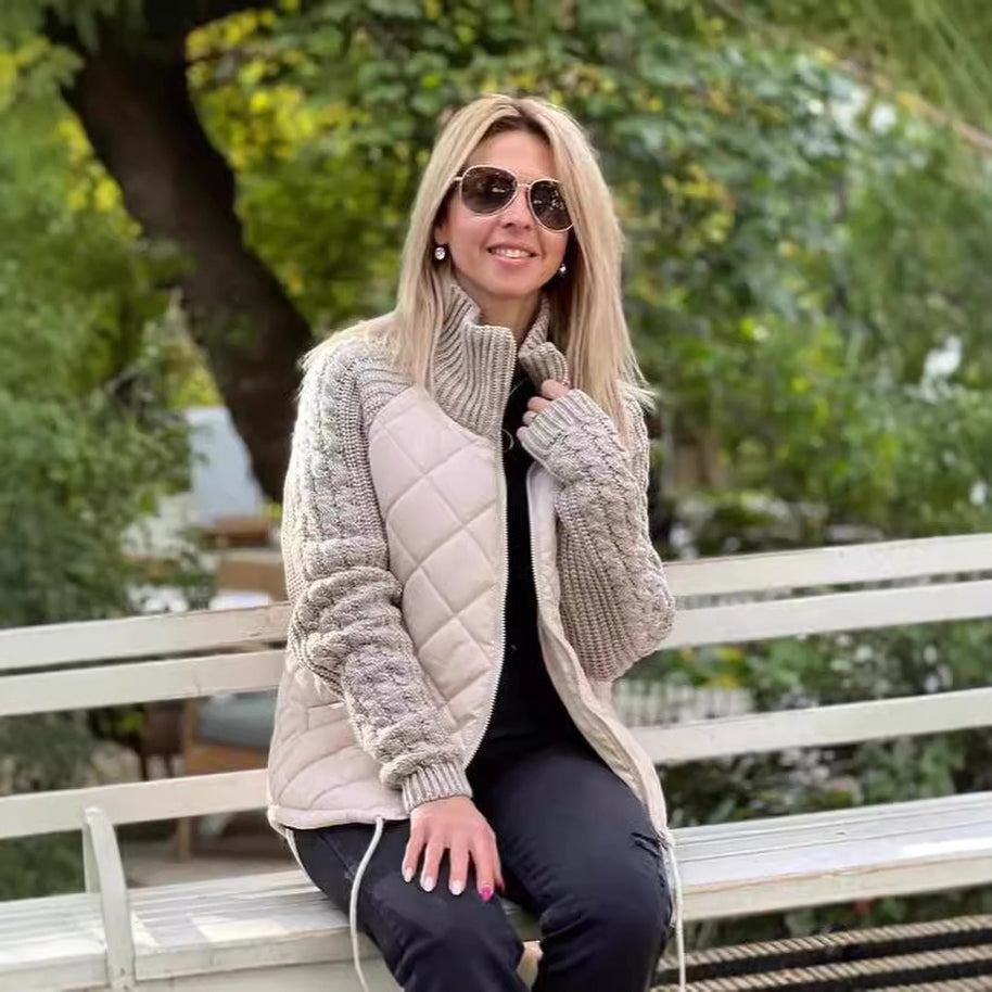 Damen Steppmantel mit wärmeisolierender Strickoberfläche WW