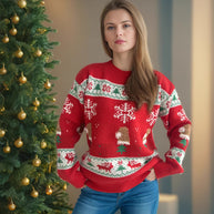 Damen Weihnachts-Pullover mit festlichen Motiven und weichem Strick WW