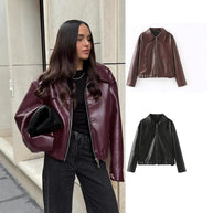 Damen elegante Kunstlederjacke im modernen Design mit praktischem Reißverschluss WW
