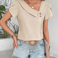 Damen lässiges Oberteil mit elegantem V-Ausschnitt und Knopfdetails WW