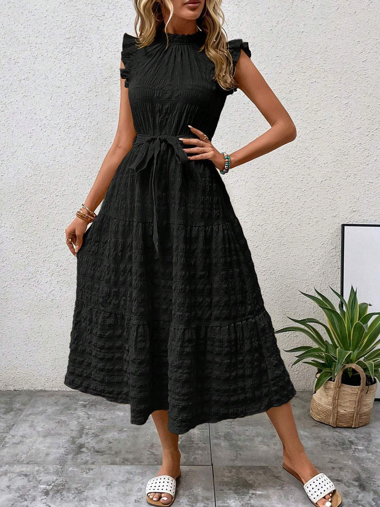 Damen Wickelkleid mit Rüschendetails und erzählt Kleidersaum WW