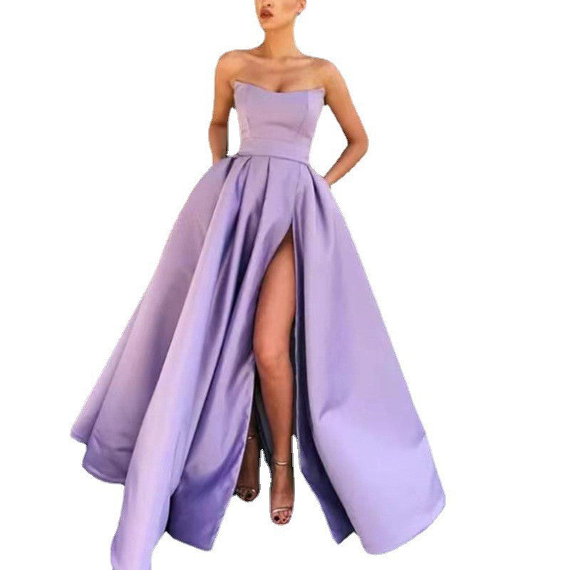 Damen Elegantes Abendkleid mit tiefem Schlitz und schwingendem Rock WW