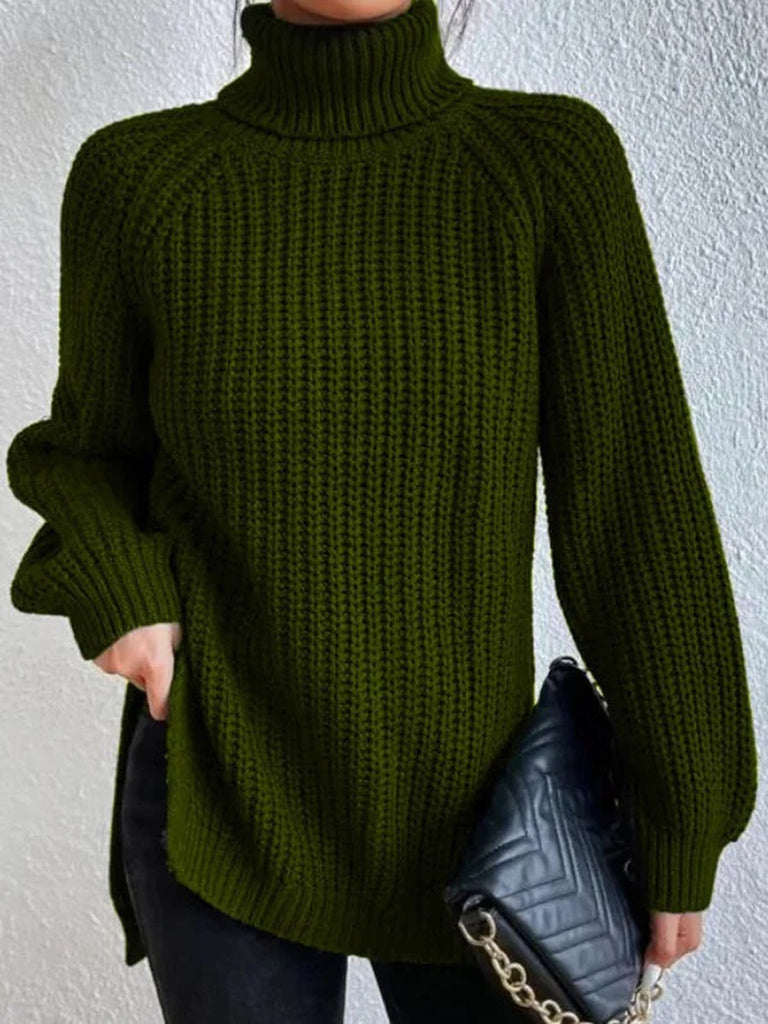 Damen Strickpullover mit hohem Kragen und strukturiertem Wabenmuster WW