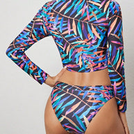 Damen Sport-Bikini-Set mit langem Arm und stylischem Zip-Detail WW