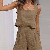 Damen Leichte Sommerbluse und Shorts Set WW