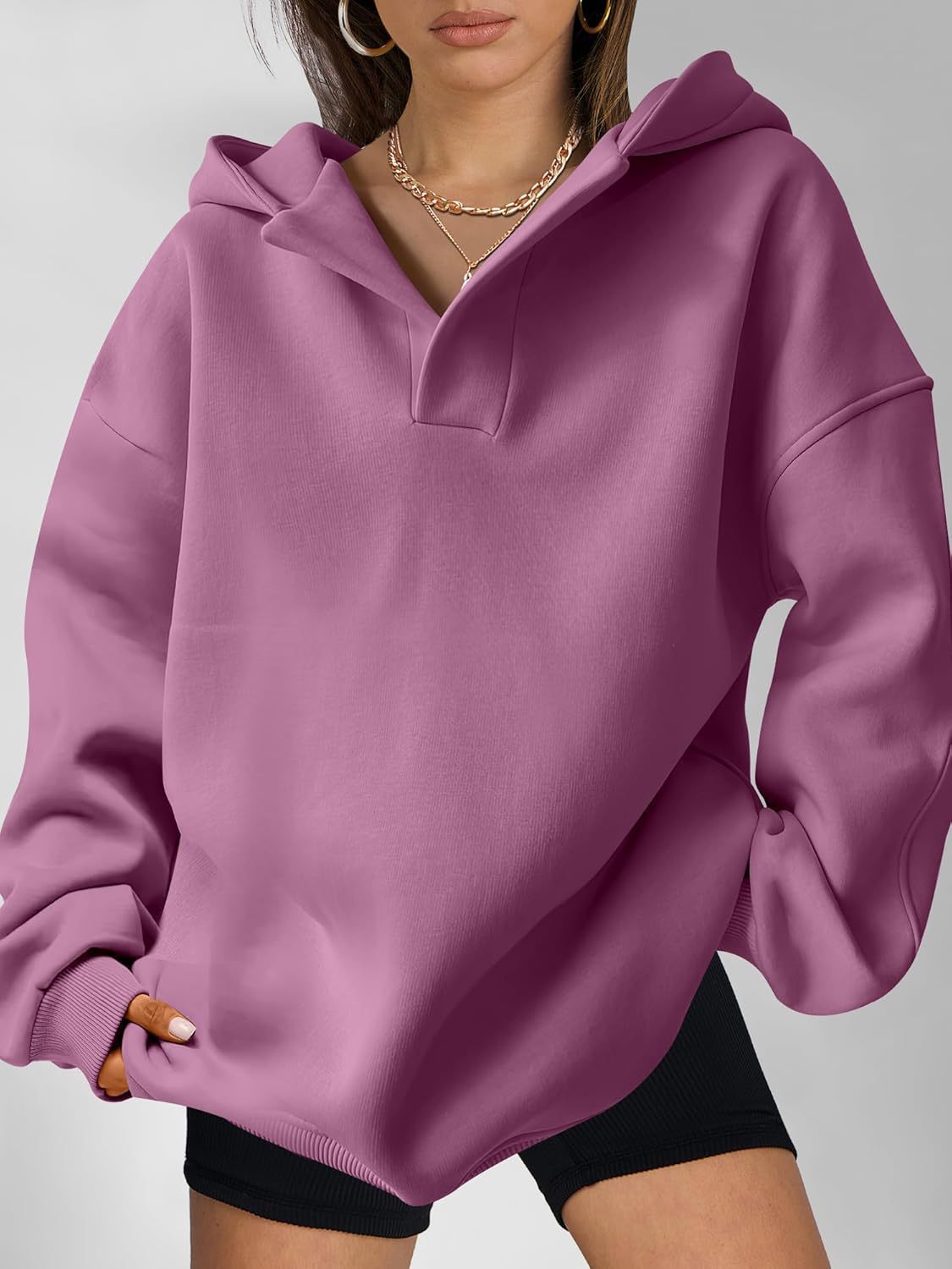 Damen Oversized Hoodie mit modernem Kragen und lässiger Passform WW