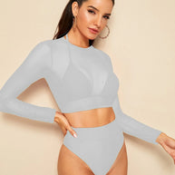 Damen Sport-Bikini-Set mit Langarm-Oberteil und Hoher Taille WW