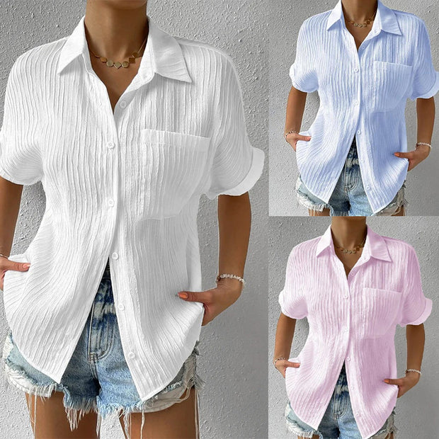 Damen Kurzarm Hemdbluse mit strukturiertem Obermaterial WW