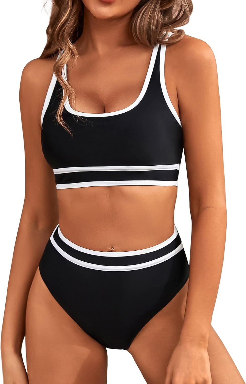 Damen Sportliches Bikini-Set mit breiten Trägern und hohem Schnitt WW