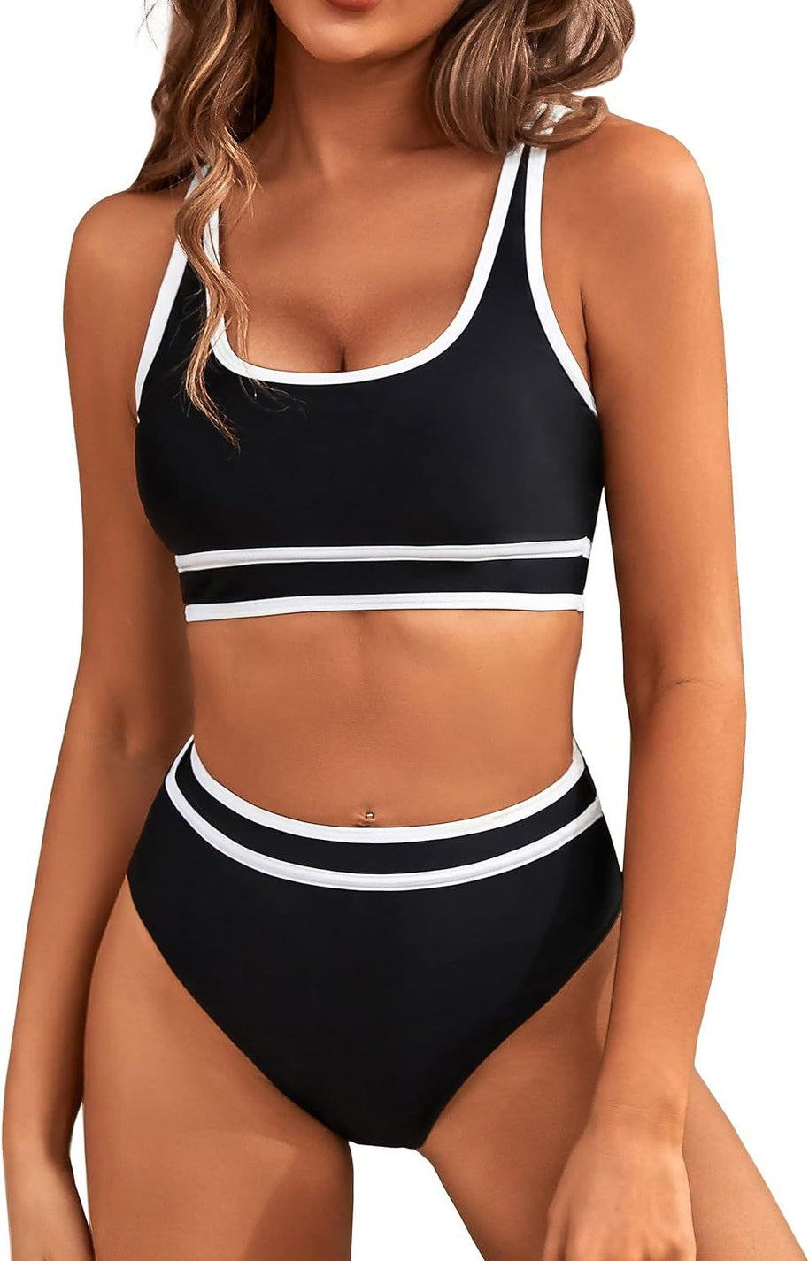 Damen Sportliches Bikini-Set mit breiten Trägern und hohem Schnitt WW