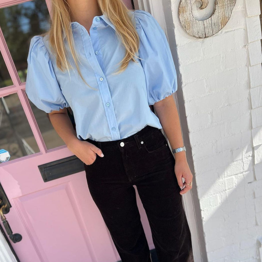 Damen Bluse mit Puffärmeln und klassischem Kragen WW