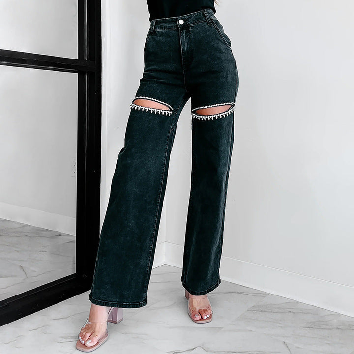 W&W Mode | Lässige Nieten Ripped Straight Leg Damen Jeans