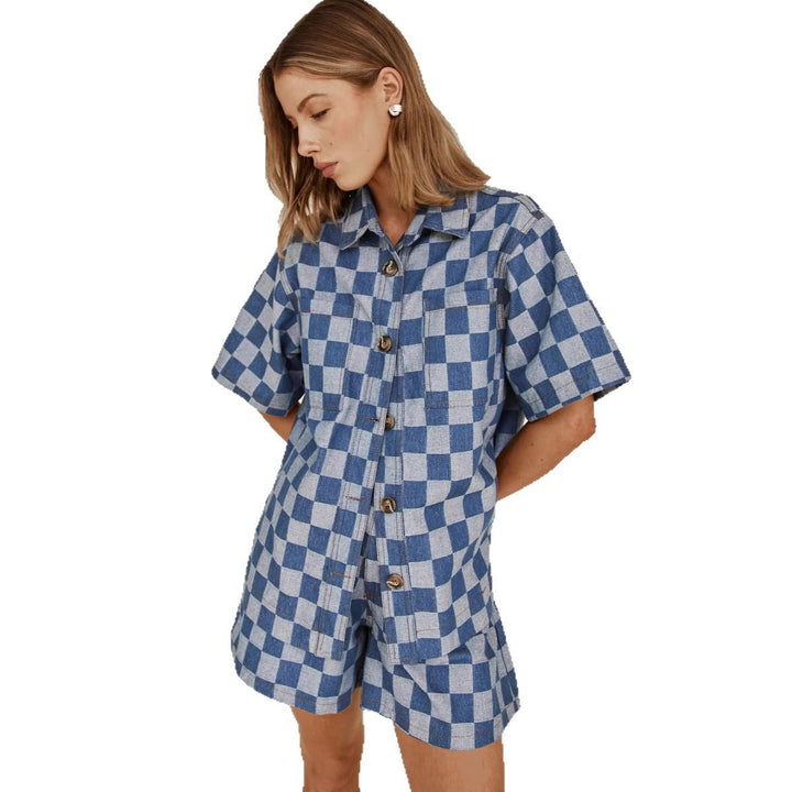 Damen Karierter Hemden-Set aus Denim W&W Mode