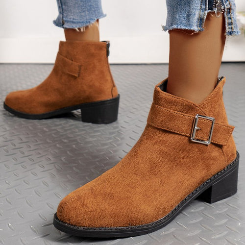 Damen Stiefeletten mit modischem Schnallen-Detail und komfortablem Blockabsatz WW