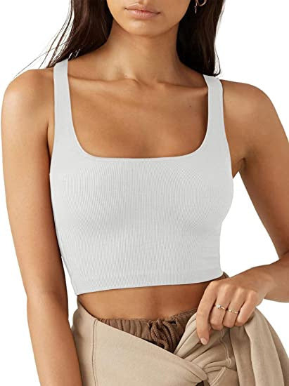 Damen Crop Top mit geripptem Stoff und breiten Trägern W&W Mode