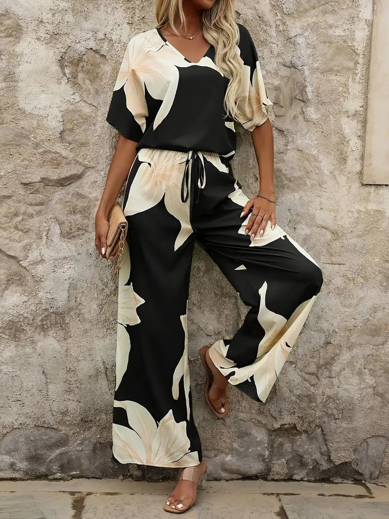 Damen entspanntes Jumpsuit mit floralem Design und elastischem Bund WW