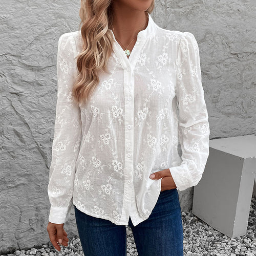 Damen Bluse mit elegantem floralem Lochmuster WW