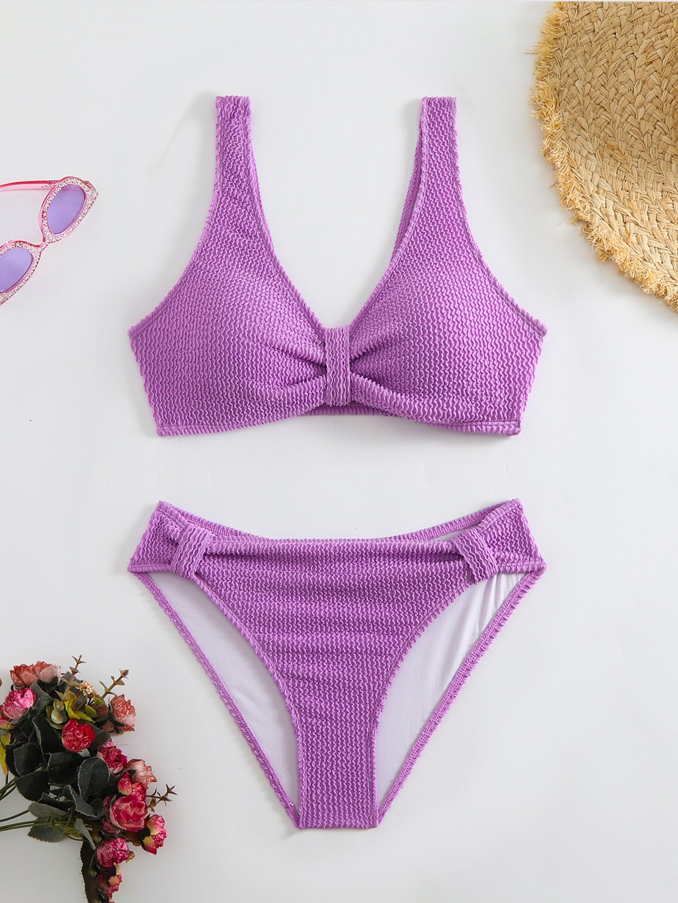 Damen Bikini mit strukturiertem Oberteil und hoher Taille WW