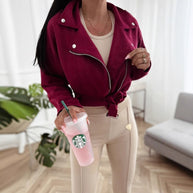Damen Bikerjacke aus hochwertigem Wildlederimitat mit tailliertem Schnitt und seitlichen Reißverschlüssen WW