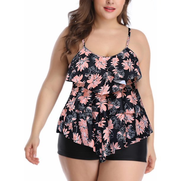 Damen Tankini-Set mit charmantem Flatteroberteil und bequemen Shorts WW