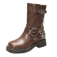 Damen Stiefel mit modischen Schnallen und rutschfester Sohle WW