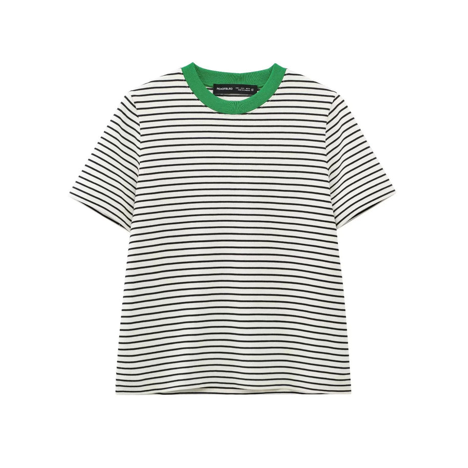 Damen Freizeit T-Shirt mit kontrastierendem Kragen und lässigem Streifenmuster WW