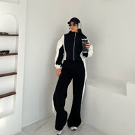 Damen Sportlicher Freizeitanzug mit hohem Kragen und breiten Hosen WW