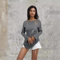 Damen Strickpullover mit lässigem, ausgefranstem Design WW