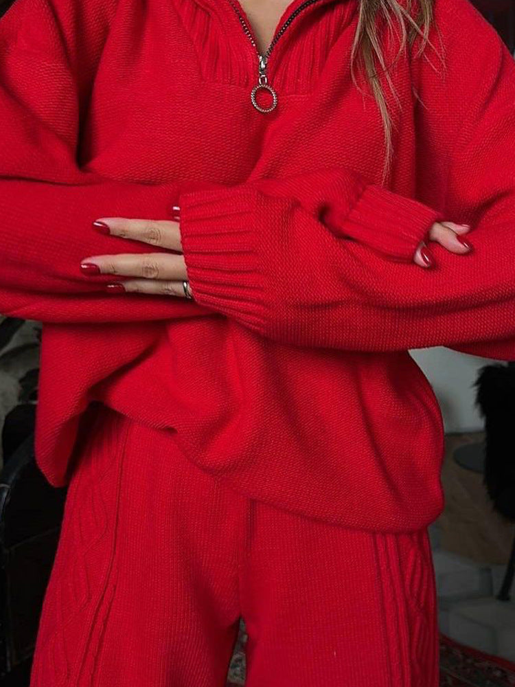 Damen Strickanzug mit hohem Kragen und trendigen Mustern WW