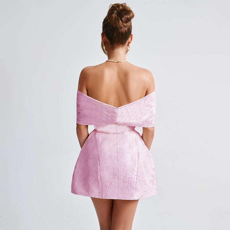 Damen Off-Shoulder Cocktailkleid mit elegantem Blumenmuster und aufwendiger Rüschenverzierung W&W