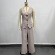 Damen elegantes Ensemble aus ärmellosem Blazer und weiten Hosen W&W