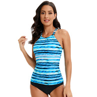 Damen Sport-Badeoberteil mit stylischem Racerback und kontrastreichem Streifen-Design WW