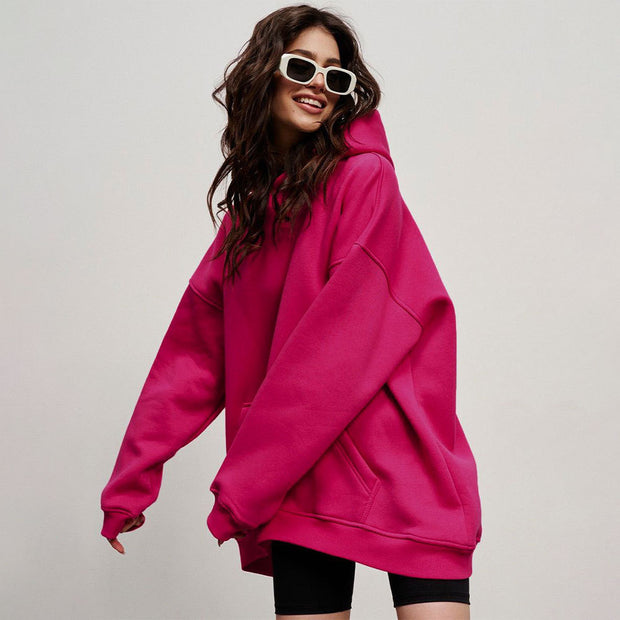 Damen Bequemer oversized Kapuzenpullover mit Kängurutasche WW