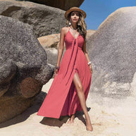 Damen Sommerliches Maxikleid mit gerafftem Melange-Design und schmalem Y-Ausschnitt WW