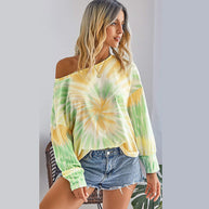 Damen lässiges Sweatshirt mit asymmetrischem Ausschnitt und modernem Tie-Dye-Design WW