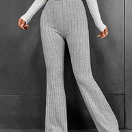 Damen Strick-Palazzo-Hose mit elegantem Rippendesign und hohem Bund WW